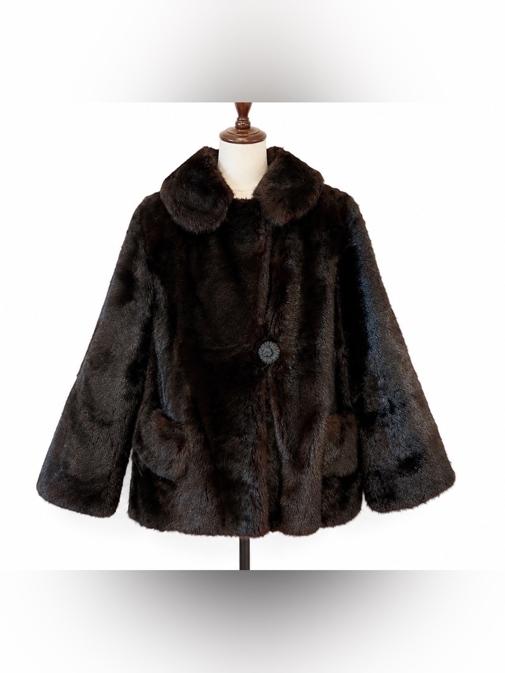 Vintage Scotia Furs Black Fur Coat Jacket Truro Nova Scotia Satin Lining